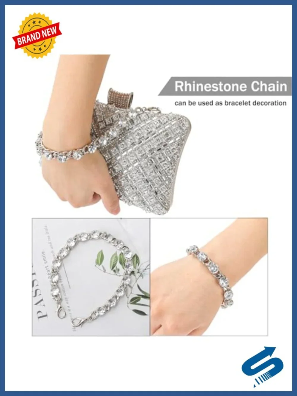 Rhinestone Sequin Evening Clutch with Chain Convertible Crossbody Bag